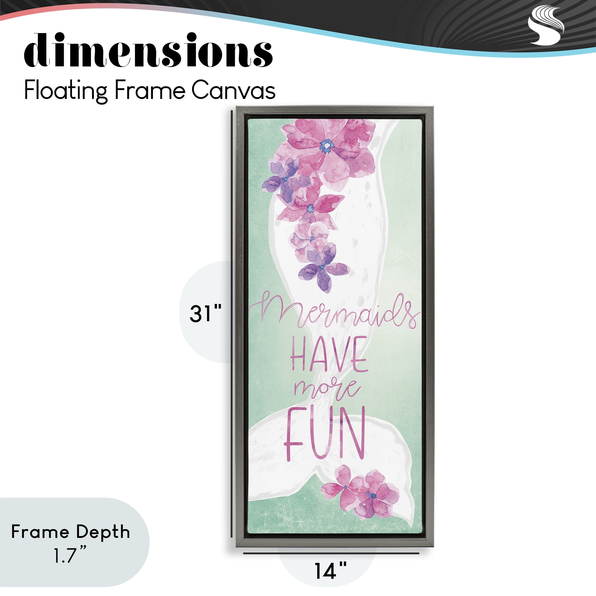 Stupell Industries Mermaids Have More Fun Gray Framed Floater Canvas Wall Art, design by Yass Naffas Designs