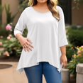 thumbnail image 5 of WTOBBY Plus Size Women's Solid Color Round Neck 3/4 Sleeve Tunic Top Basic Loose Fit Tee for Full Figure Comfort Everyday Fall Fashion,White 3XL, 5 of 5