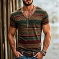 thumbnail image 2 of YAYUBA Men's Retro Color Block Striped V-Neck Short Sleeve T-Shirt, Slim Fit Vintage Casual Summer Tee Top Size XXXXL, Brown, 2 of 4