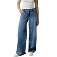 thumbnail image 3 of Women's High Waist Wide Leg Baggy Jeans with Stretch Comfort Fit and Pull-On Button Fly Design Medium Blue Wash Denim Pants for Casual Daily Wear Street Style and Weekend Outings A L, 3 of 8
