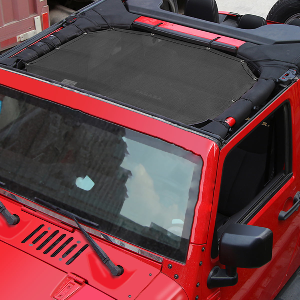 Front Face bestaoo Polyester Top Cover Provides UV Sun Protection for JL Wrangler 2018 Jeep Wrangler Sunshade Mesh Top Cover for JL 4-Door 