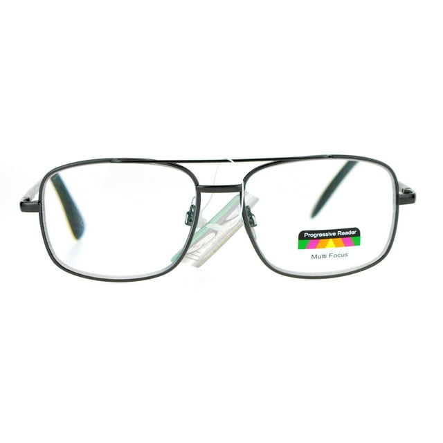 SA106 Rectangular Metal Frame Multi 3 Focus Progressive Reading Glasses Gunmetal +1.5