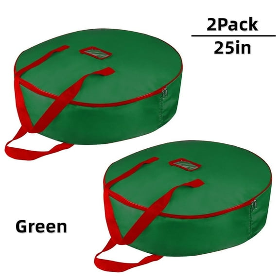 2-Pack Artificial Christmas Wreath Storage Bag, Durable Handles, Dual Zipper & Card Slot, Holiday Xmas Tear-Resistant Storage Container-Green