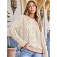 thumbnail image 5 of Women'S Fall Winter Fashion Round Neck Long Sleeve Colorblock Sweater Tops Chunky Knit Pullover Sweaters Cream White XL, 5 of 8