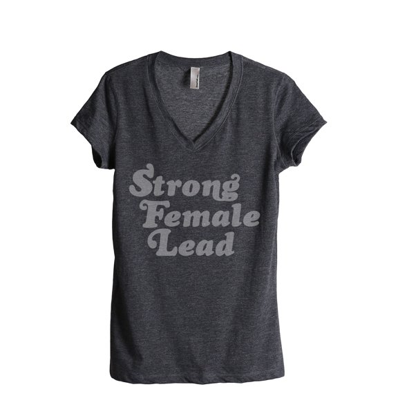 Strong Female Lead Women's Fashion Relaxed V-Neck T-Shirt Tee Charcoal Grey Small