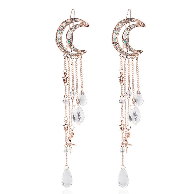 Pinzas para el pelo románticas con diamantes de imitación, luna creciente, estrella, cuentas de cristal, borla, horquillas para el pelo, cadena, horquilla para mujeres, niñas, joyería nupcial, accesorios para el cabello, regalo de vacaciones de Navidad para mujeres y niñas MFZFUKR CPB-CJZ1738-2