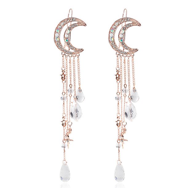 Horquillas para el pelo románticas con diseño de luna creciente y estrella, cuentas de cristal, borlas, horquillas para el pelo, cadena para mujeres y niñas, joyería nupcial, accesorios para el pelo,