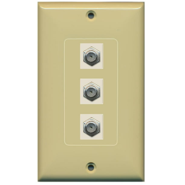 Riteav 1 Port Coax Cable Tv F Type 3 Port Cat6 Ethernet Wall Plate Light Almond Walmart Com Walmart Com