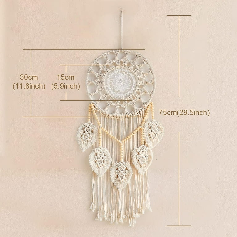 Nice Dream Boho Dream Catchers Wall Decor, Macrame Dream Catcher with 5 Woven Leaves Wood Beads Tassels for Bedroom Decor