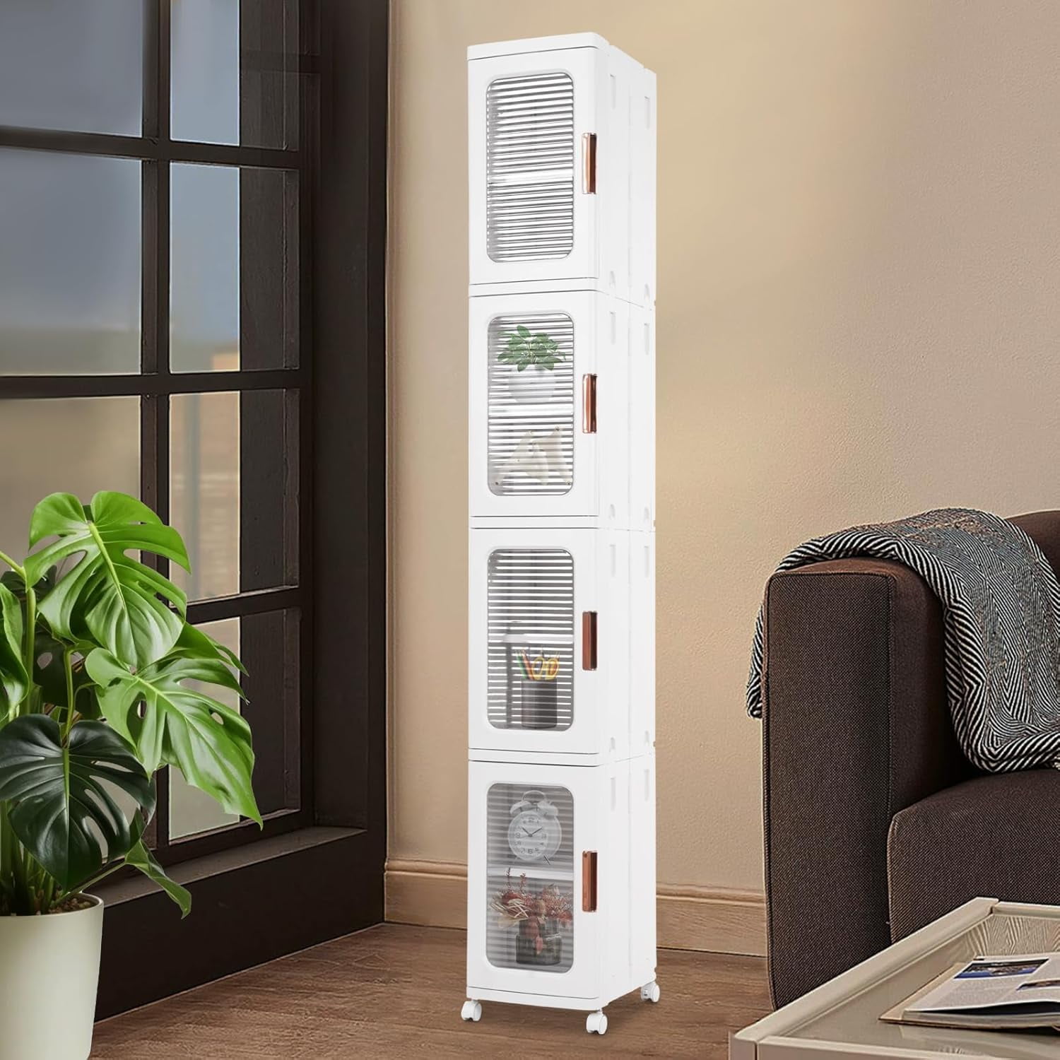 4-Tier Narrow Slim Storage Cabinet Narrow Tall Cabinet Cart Storage Tower for Bedroom, Kitchen Narrow Cabinet Deep Tall Narrow Cabinet Slim Bathroom Cabinet Narrow Cabinet For Small Spaces, Modern