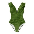 thumbnail image 1 of Cathalem Womens Swimsuit Ruffled One Piece Swimsuit V Neck Swimwear Cut Out Back Bathing Suit,Green L, 1 of 4