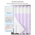 thumbnail image 2 of No Hook Cloth Fabric Shower Curtain with Snap in Liner, Purple White Stripe Waterproof Shower Curtains Set with See Through Top Window, Modern Minimalist Geometric Striped Bath Curtains 48"x72", 2 of 6