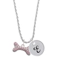 thumbnail image 1 of Delight Jewelry Silvertone Large Light Pink Crystal Dog Bone Silvertone Script Initial Disc - E - Charm Necklace, 20"+3", 1 of 4