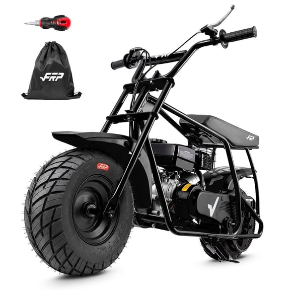 FRP GMB100 99cc 4-Stroke Gas Powered Mini Bike with Street Tires for Ages 13 , Up to 28 MPH, Pull Start, Rear Disc Brake, 220 lb Capacity - Black