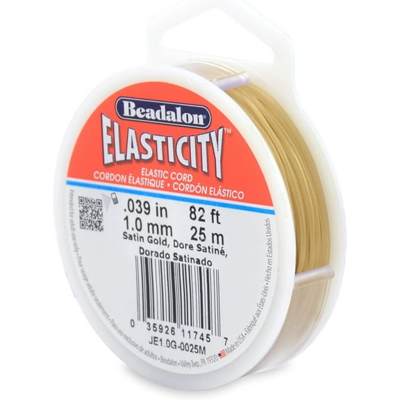 Beadalon Elasticity Stretch Cord, 1.0 mm / .039 in, Satin Gold, 25 m / 82 ft
