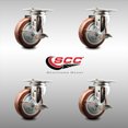 thumbnail image 2 of 4 Inch 316SS Maroon Polyurethane Wheel Swivel Top Plate Caster Set with Brake, 2 of 2