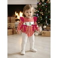 thumbnail image 4 of Miaouyo Infant Baby Girl Christmas Fall Jumpsuit 0 3 6 12 18 24 Months Plaid Print Tree Embroidery Long Sleeve Round Neck Bow Romper, 4 of 9
