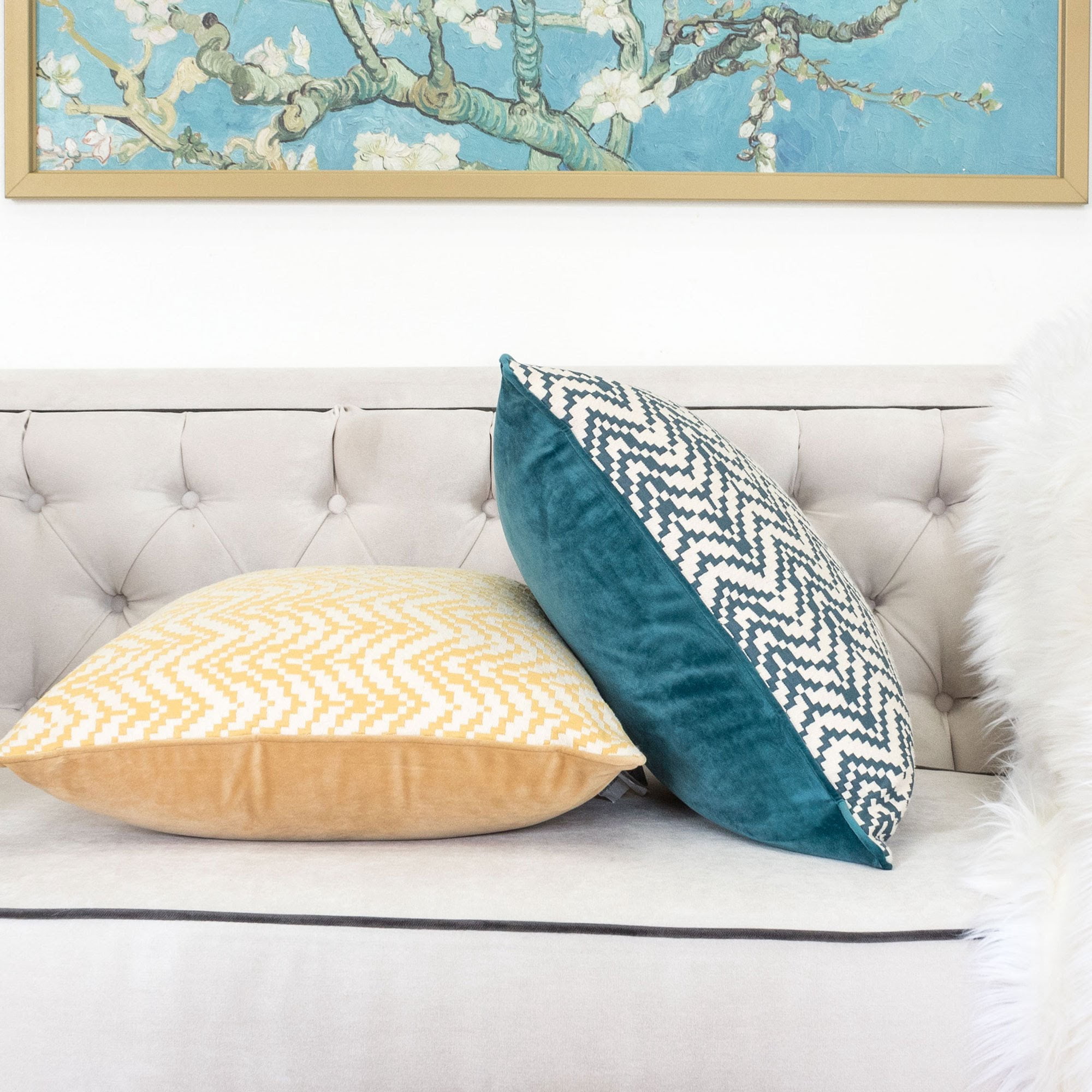 Cherie Turquoise Geometric Polyester 20 in. x 20 in. Throw Pillow