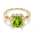 thumbnail image 3 of Gem Stone King 2.60 Ct Cushion Checkerboard Green Peridot White Created Sapphire 18K Yellow Gold Plated Silver Ring, 3 of 6