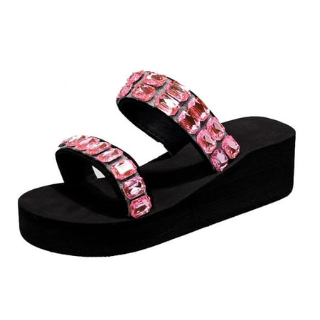 

Summer Savings Clearance! PEZHADA Womens Sandals Wedge Sandals for Women Fashion Shoes Casual Round Toe Wedge Heel Slippers Sandals Pink