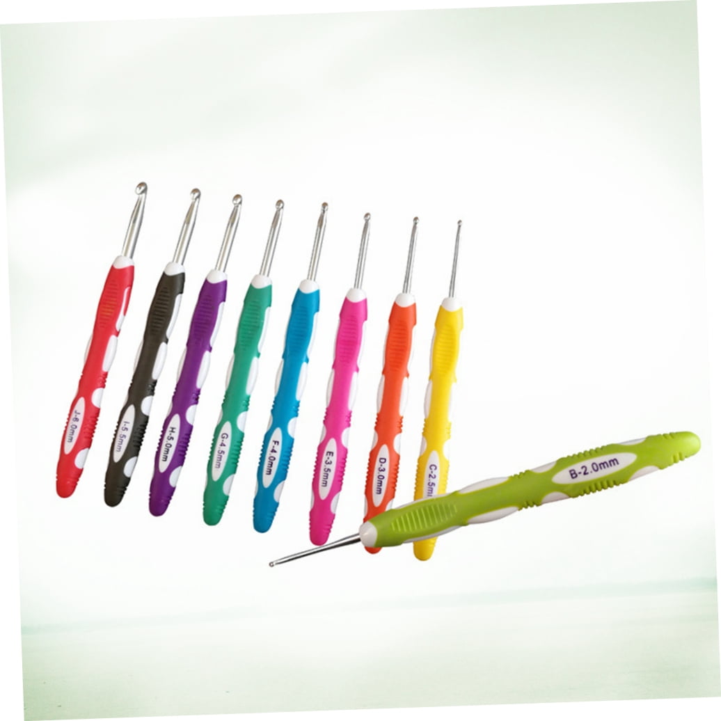 OUNONA 9-Piece Lightweight Aluminum Crochet Hook Set with Ergonomic Colorful Handles for Yarn Knitting and Weaving Crafts