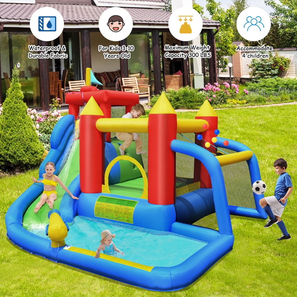 Aimee Lii Inflatable Bounce House Splash Pool with Water Climb Slide Blower included, Bounce House Water Slide for Kids 5-10