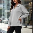 thumbnail image 4 of Vynhevius Womens Sweatshirt Solid V Neck Long Sleeve Side Slit Casual Loose Pullover Top, 4 of 9