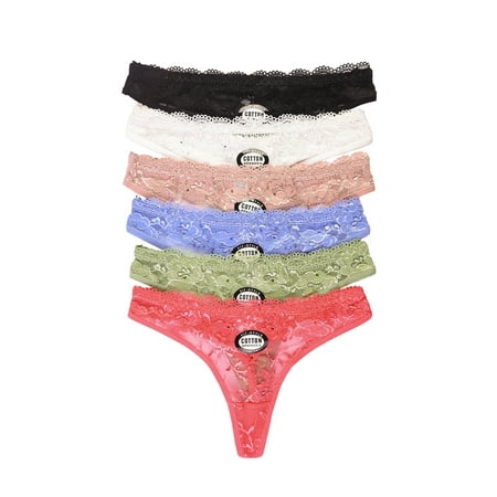 6 Packs of SOFRA Women s Lace Cotton Thong Low Rise Underwear Sexy Panty - Style#8