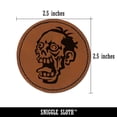 thumbnail image 2 of Zombie Undead Creepy Head 2.5" Faux Leather Round Engraved Iron-On Patch - Brown, 2 of 6
