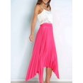 thumbnail image 6 of Women's Elastic Waist Pleated Skirts High Waisted Flowy Asymmetrical Low Midi Skirt for Summer Rose Red L, 6 of 9
