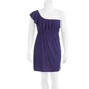 Juniors' Plus Knit One Shoulder Ruffle Dress
