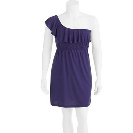 Juniors' Plus Knit One Shoulder Ruffle Dress