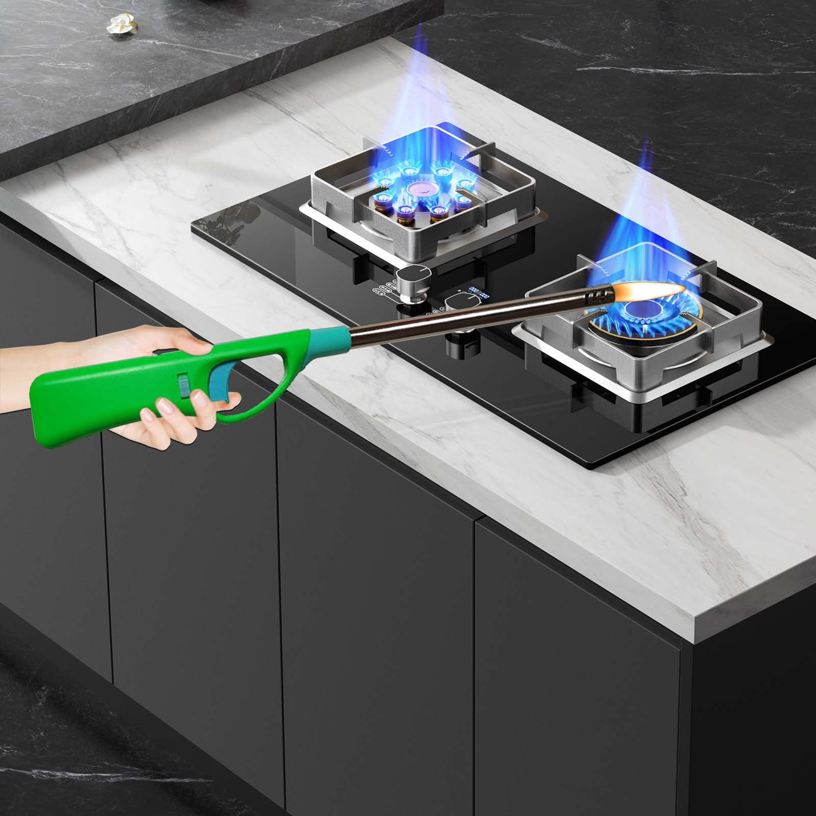 HWRETIE Windproof Gas Stove Igniter – USB Rechargeable Long Handle Electronic Gas Stove Lighter for Kitchen Outdoor BBQs and Camping Windproof and Safe