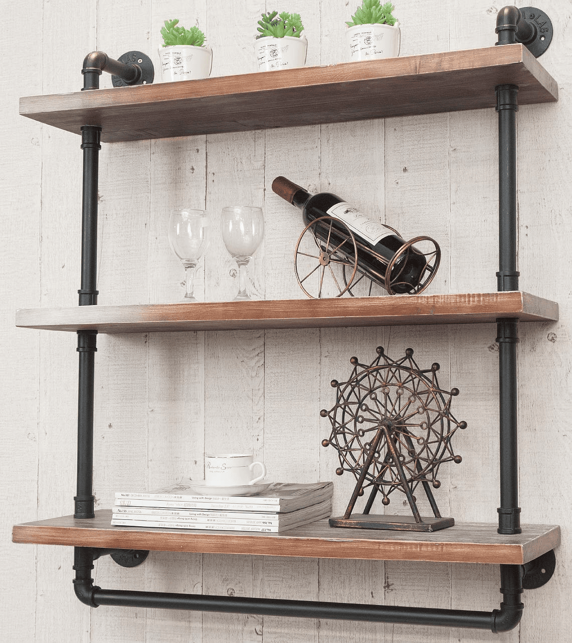 Pipe Shelves, Industrial Pipe Shelving 24 Inch with Wood Planks,Industrial Floating Shelves Pipe