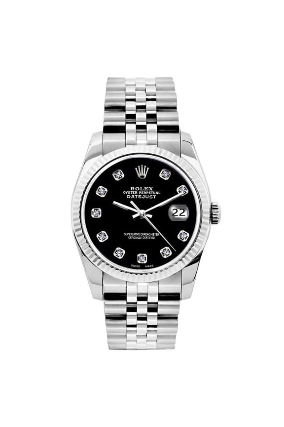Pre-Owned Rolex Datejust 26MM 6916 Black Diamond Dial Fluted Bezel Stainless Steel Jubilee Bracelet
