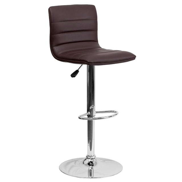 Contemporary Brown Vinyl Adjustable Height Barstool with Horizontal Stitch Back and Chrome Base