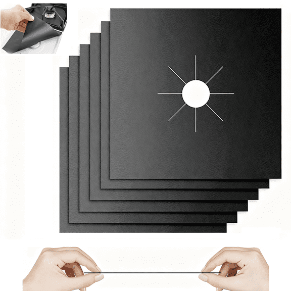 Gas Stove Burner Covers and Liners, 6 Pack 0.3mm Heavy Duty Reusable Gas Range Protectors, 10.6”x10.6”