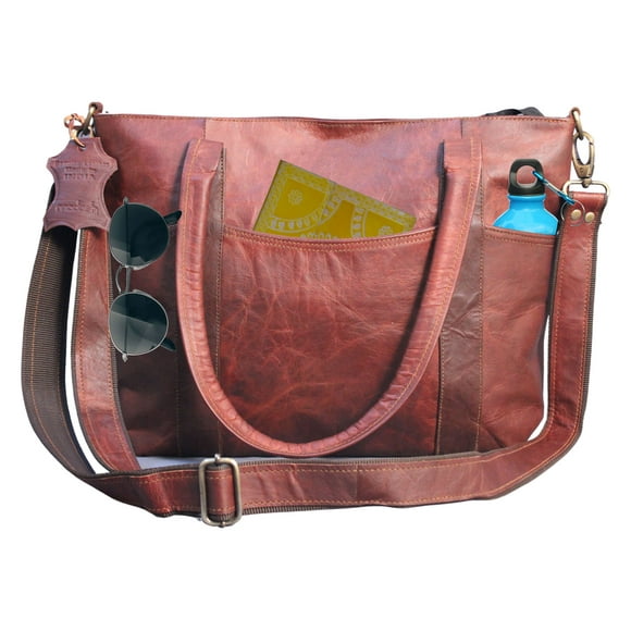 Madosh Sac à Main Vintage en Cuir Véritable pour Femmes, Style Fourre-Tout, Épaule Latérale, Cadeau de Saint-Valentin, Marron, Sac Bandoulière 16”