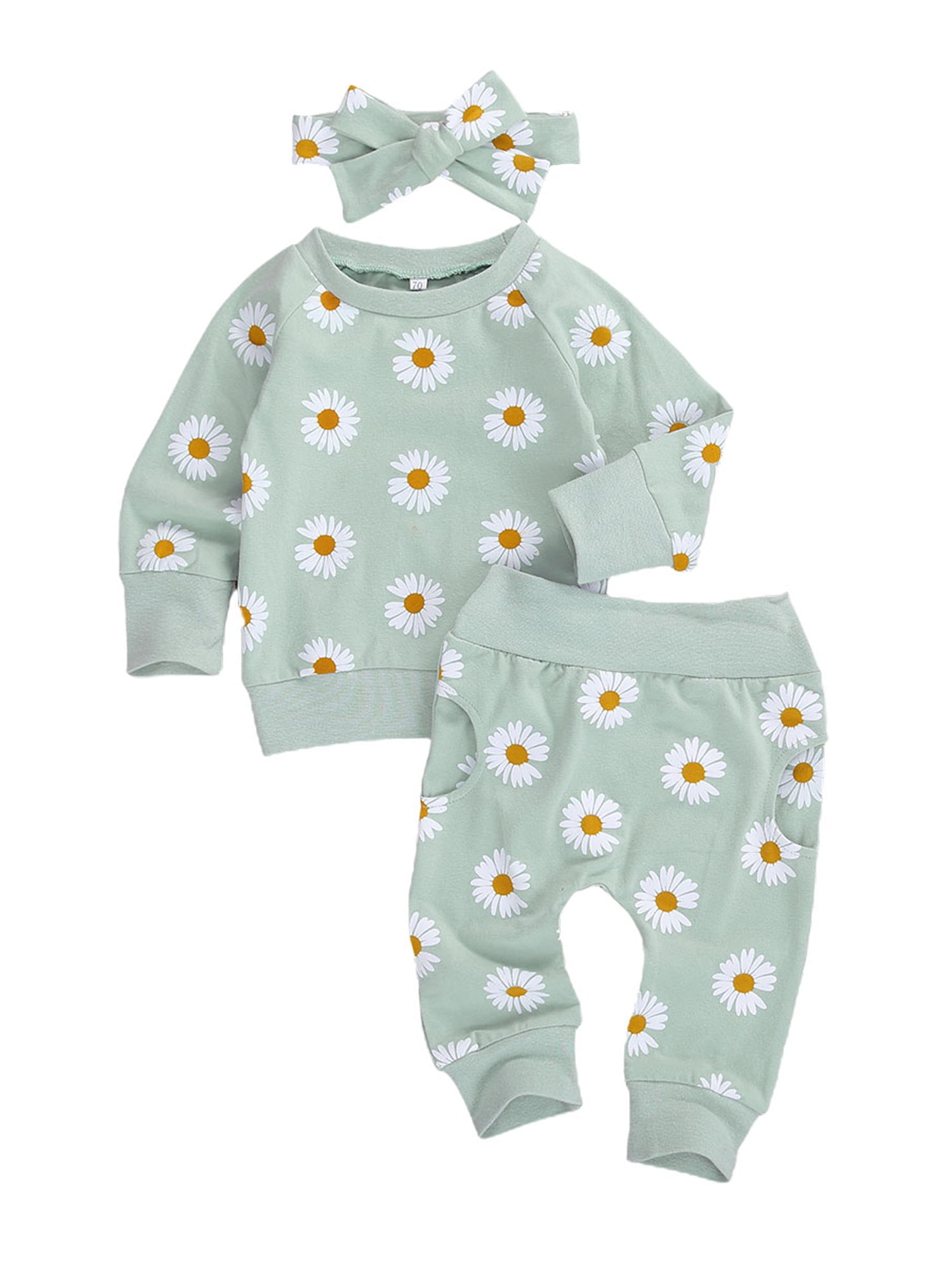 Ma&Baby Baby Girl Long Sleeve Sweatshirt with Pants Headband 3 Piece