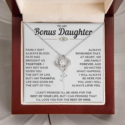To My Beautiful Bonus Daughter Necklace From Mom & Dad With Heartfelt Message Card Perfect for Birthday, Graduation, or Christmas