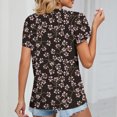thumbnail image 4 of Blusa estampada de encaje de guipur Blusa de guipur de manga corta con pétalos y escote en V para mujer que sale con flor de cerezo M, 4 of 6