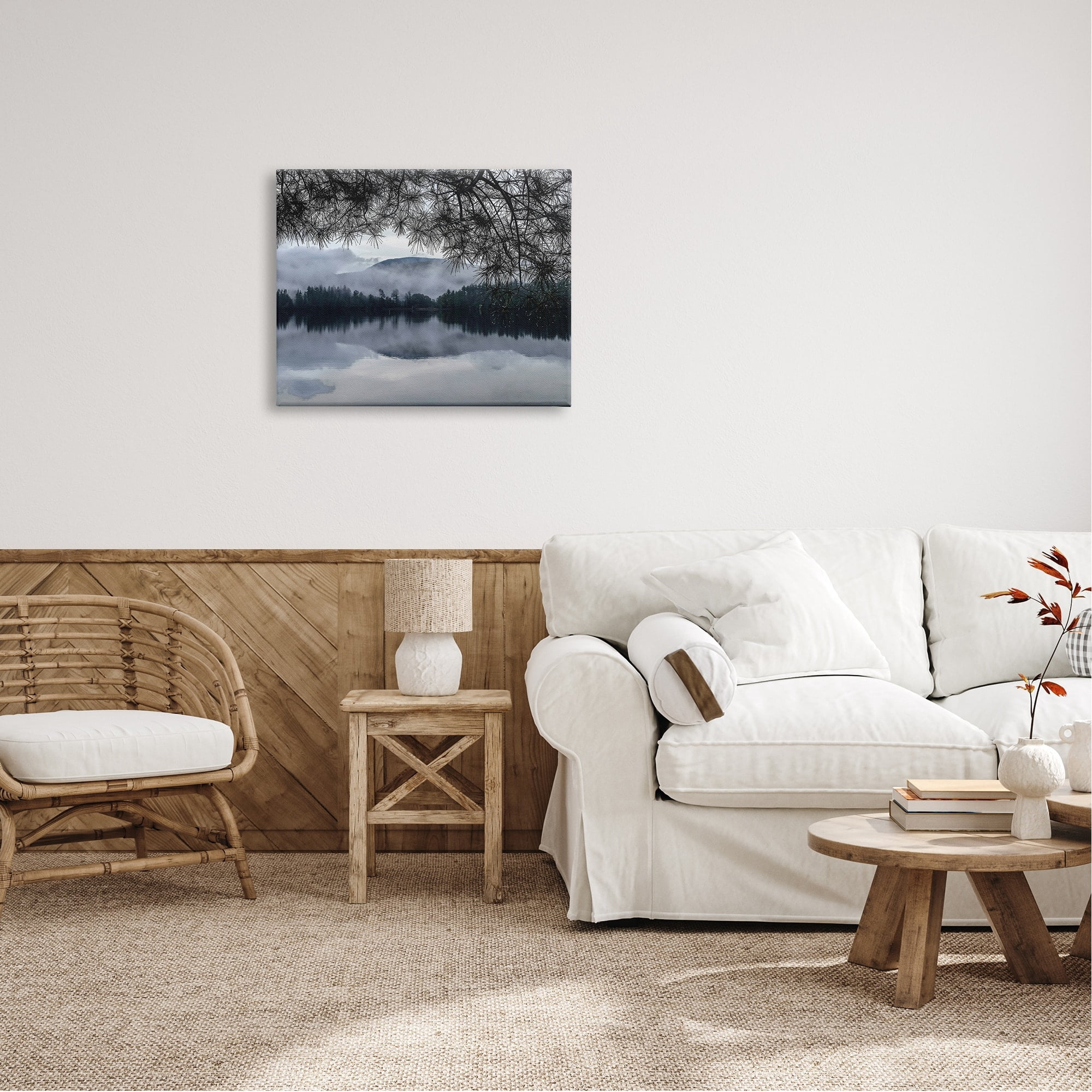 Stupell Industries Trees Surrounding Hazy Mountainous Landscape Lake , 30 x 24, Design by Kelly Sinclair