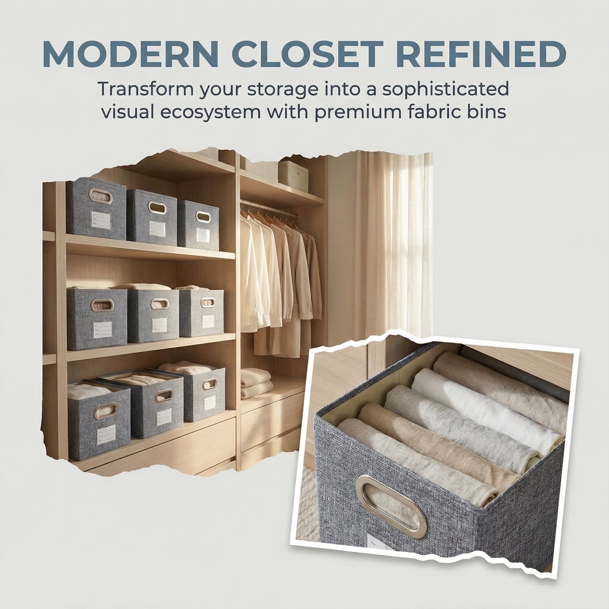 Unique Bargains Storage Bin with Handles for Shelves Closet Gray 11.8" x 19.7" x 11.8"
