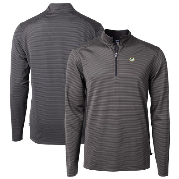 Men's Cutter & Buck Black/Gray Green Bay Packers Virtue Eco Pique Micro Stripe Recycled Quarter-Zip Pullover Top
