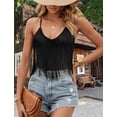 thumbnail image 6 of Aivtalk Womens Tops Fringe Tank Western Sleeveless V Neck Camisole Country Concert Outfits Slim Fit Spaghetti Strap Summer Shirts Black M, 6 of 8