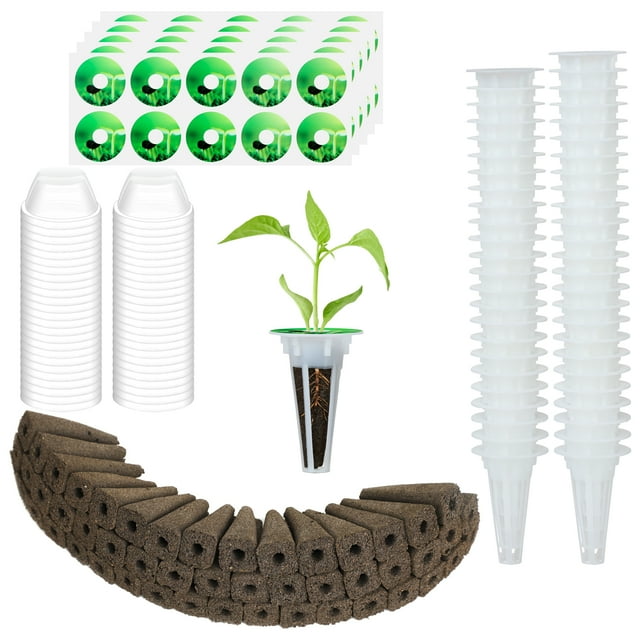 Plant Growing Basket Planting Set 50 Planting Baskets + 50 Transparent Covers + 50 Planting Cotton + 50 Stickers