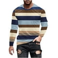 thumbnail image 2 of Zylanna Men's T-Shirts Tee, Stretchy Long Sleeve Crew Neck Striped Casual Tops for Man Beige, 2 of 5
