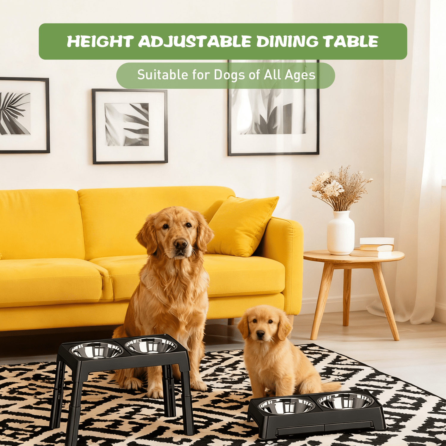 ABSOKE Elevated Dog Bowls - 5 Heights Adjustable Raised Dog Food Bowls with 2 Stainless Steel for Small Medium Large Dogs Cats