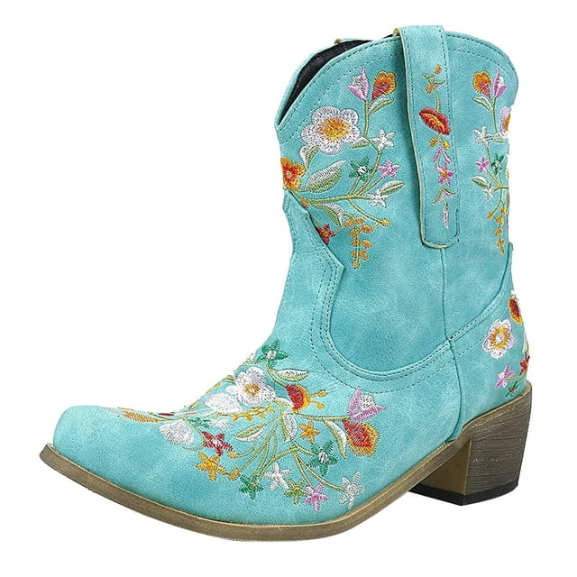 Cowboy Boots For Women Cowgirls Boots Embroidered Retro Shoes Ankle ...