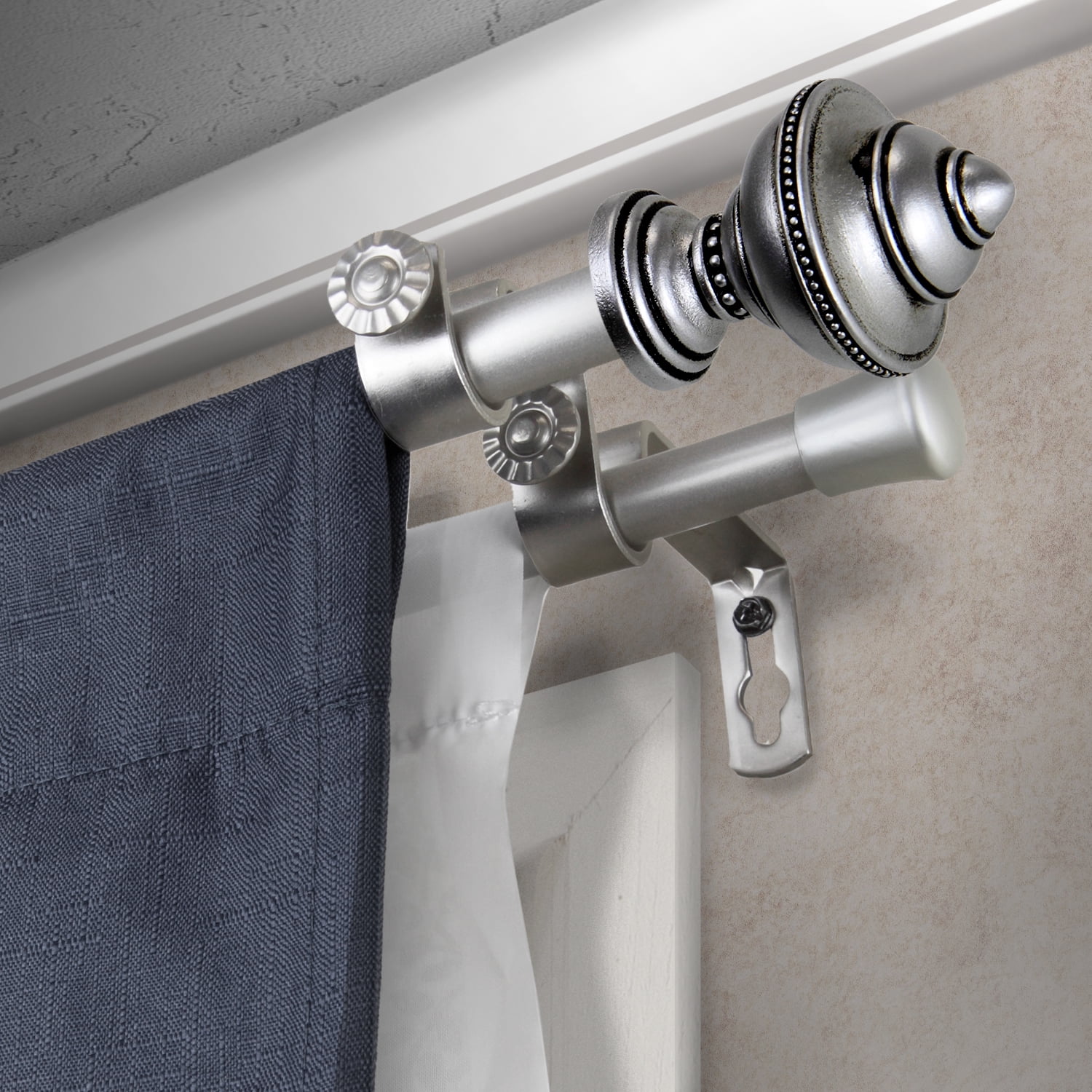 Central Design Products Steel 0.62" Modern Double Curtain Rod, Silver